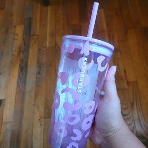 Starbucks pink cheetah leopard glass tumbler